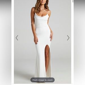 White cowl neck dress